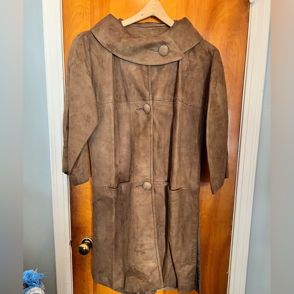 Vintage brown suede knee length coat